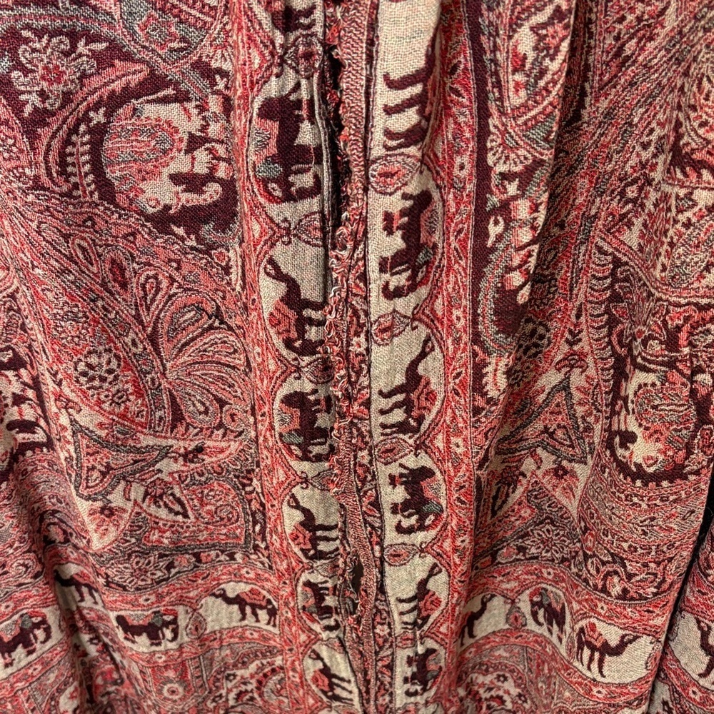 Paisley Camel & Elephant Print Silk & Wool Shawl - Picture 3 of 5